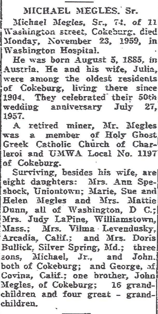 Michael Megles Sr. obituary